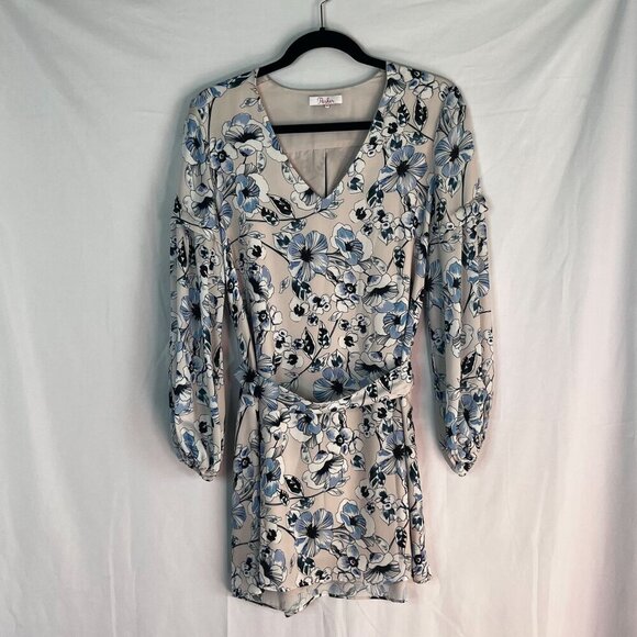 Parker Tie Waist Pink Floral Mini Dress Bishop‎ Sleeve V-Neck Size XS - Picture 3 of 12